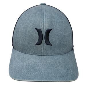 Hurley Fitted Trucker Hat Blue M Embroidered Mesh Back 6 Panel Flexfit Yupoong